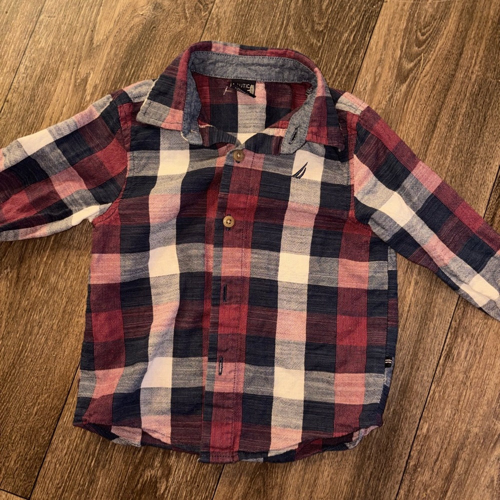 Nautica Kids Checkered Button-Down Shirt - Red, White, and Blue